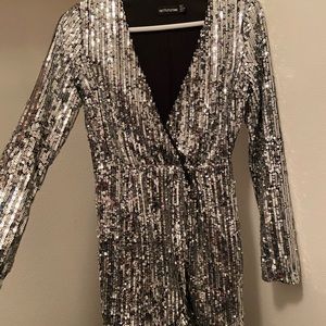 gold sequin plunge wrap bodycon dress